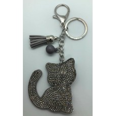 KAT met STRASS sleutelhanger tassenhanger GRIJS